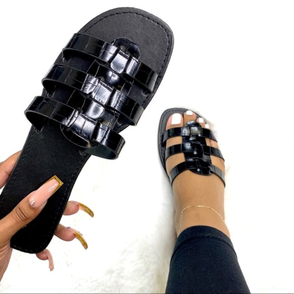 Caged Sandal Black Croc - Picture 2 of 8